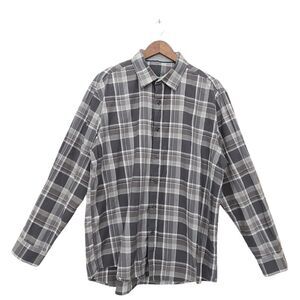 Tasso Elba Shirt Mens XL 17-17 1/2 Gray Plaid Cotton Long Sleeve Casual Preppy